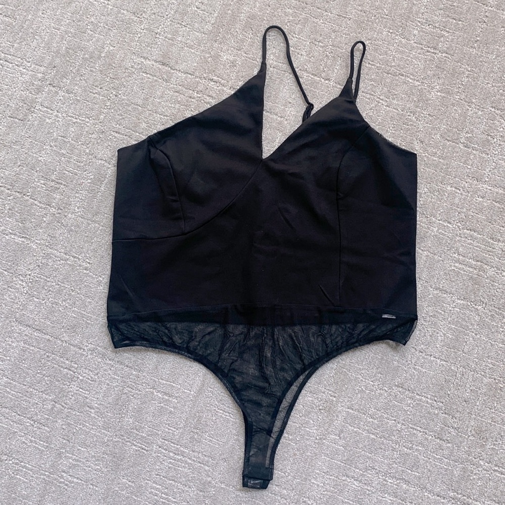 NEW Chloe Kristyn Black One Shoulder Strappy Asymmetrical Bodysuit Women 2X